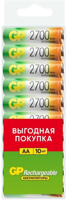 Перезаряжаемые аккумуляторы GP 270AAHC AA, мин. ёмкость 2600 мАч - 10 шт. пластиковый бокс GP 4610116212875