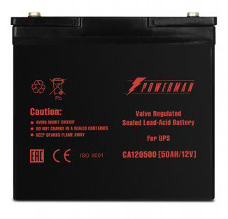 Батарея POWERMAN Battery CA12500, напряжение 12В, емкость 50Ач, макс. ток разряда 500А, макс. ток заряда 15А, свинцово-кислотная типа AGM, тип клемм M1, Д/Ш/В В229/138/208, 16.2 кг. POWERMAN POWERMAN Battery 12V/50AH