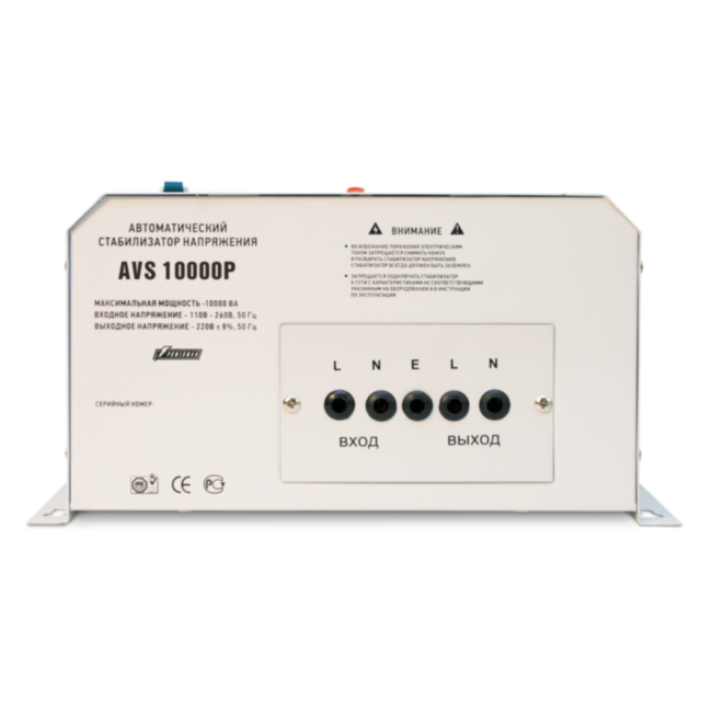 Стабилизатор POWERMAN AVS 10000P, ступенчатый регулятор, цифровые индикаторы уровней напряжения, 10000ВА, 110-260В, максимальный входной ток 63А, клеммная колодка, IP-20, навесной, 380мм х 310мм х 160мм, 16 кг. POWERMAN AVS 10000P Стабилизатор POWERMAN AVS 10000P, ступенчатый регулятор, цифровые индикаторы уровней напряжения, 10000ВА, 110-260В, максимальный входной ток 63А, клеммная колодка, IP-20, навесной, 380мм х 310мм х 160мм, 16 кг. POWERMAN AVS 10000P