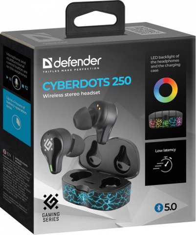 Defender Беспроводная гарнитура CyberDots 250 черный, игровые TWS, Bluetooth Defender 63250 Defender Беспроводная гарнитура CyberDots 250 черный, игровые TWS, Bluetooth Defender 63250