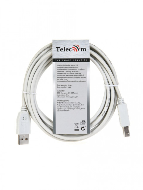 Кабель USB2.0  A-->B (3.0м) Telecom <TC6900-3M> Telecom USB 2.0 Type-AM - USB 2.0 Type-BM 3м