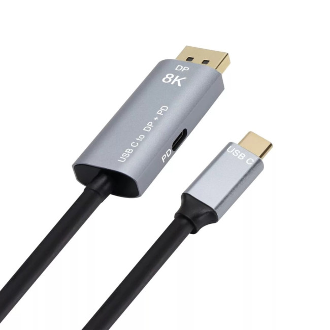 Кабель-адаптер USB Type-Cm --> DP1.4v (m) 8K@60Hz, PD 100W,1.8m , Alum Shell,VCOM <CU480MCPD-1.8M> VCOM CU480MCPD-1.8M
