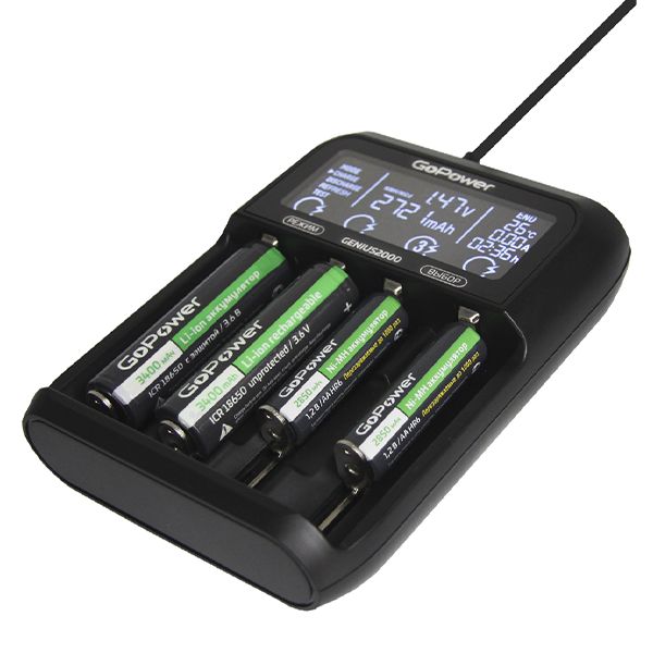 З/У для аккумуляторов GoPower Genius2000 Ni-MH/Ni-Cd/Li-ion/IMR/LiFePO4 4 слота (1/40) З/У для аккумуляторов GoPower Genius2000 (00-00017019) З/У для аккумуляторов GoPower Genius2000 Ni-MH/Ni-Cd/Li-ion/IMR/LiFePO4 4 слота (1/40) З/У для аккумуляторов GoPower Genius2000 (00-00017019)