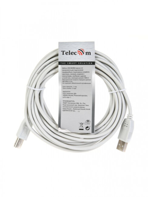 Кабель USB2.0  A-->B (5.0м) Telecom <TC6900-5M> Telecom USB 2.0 Type-AM - USB 2.0 Type-BM 5м