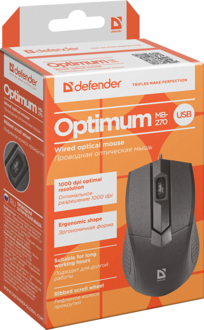 Defender Проводная оптическая мышь Optimum MB-270 черный,3 кнопки,1000 dpi Defender Optimum MB-270 черный