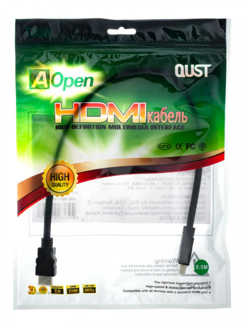 Кабель HDMI 19M/M ver 2.0, 0.5М  Aopen <ACG711-0.5M> AOpen HDMI (m) - HDMI (m) 0.5м Кабель HDMI 19M/M ver 2.0, 0.5М  Aopen <ACG711-0.5M> AOpen HDMI (m) - HDMI (m) 0.5м