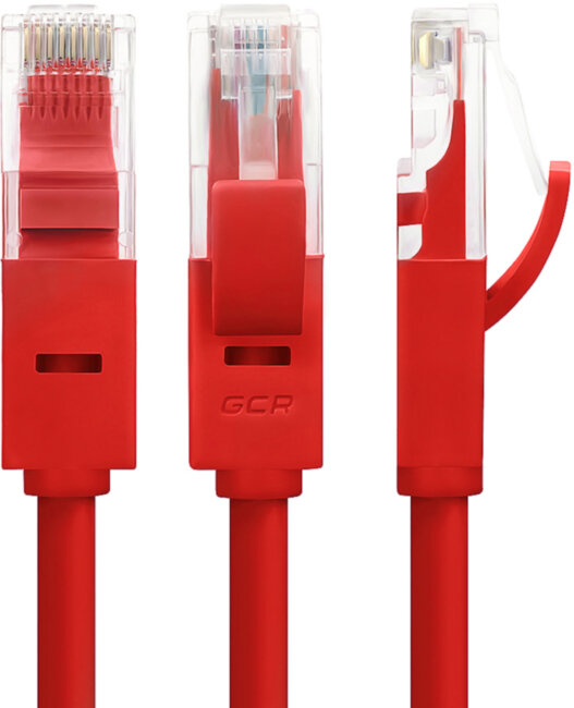 Greenconnect Патч-корд прямой 1.0m, UTP кат.5e, красный, позолоченные контакты, 24 AWG, литой, GCR-LNC04-1.0m, ethernet high speed 1 Гбит/с, RJ45, T568B Greenconnect RJ45(m) - RJ45(m) Cat. 5e U/UTP PVC 1м красный