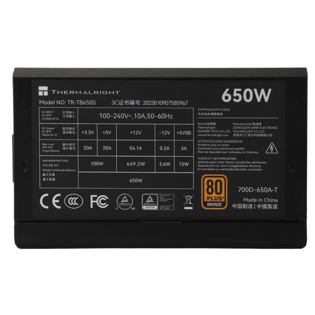 Блок питания 650W Thermalright TR-TB650S 650W 80+ Bronze Блок питания 650W Thermalright TR-TB650S 650W 80+ Bronze