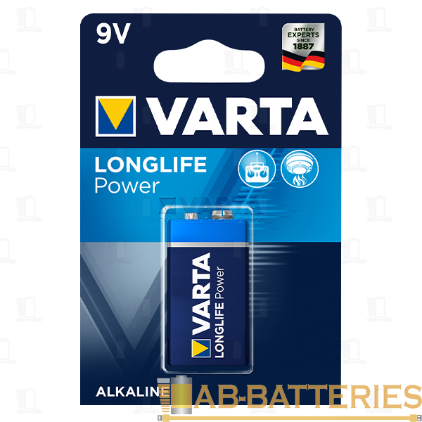 Батарейка Varta LONGLIFE POWER (HIGH ENERGY) Крона 6LR61 BL1 Alkaline 9V (4922) (1/10/50) (1 шт.) VARTA 04922121411