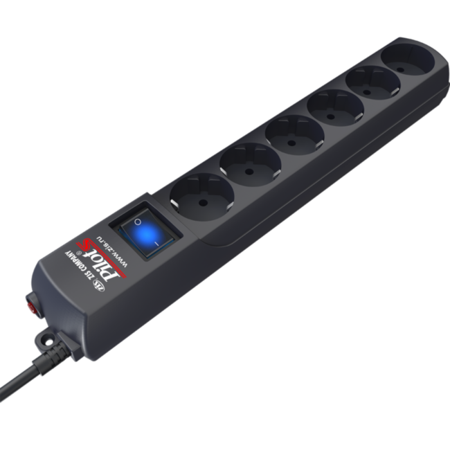 Сетевой фильтр Pilot S 6 розеток (5 евро + 1 без заземления) 3 м, графит ZIS Pilot S (3 м, 6 розеток)