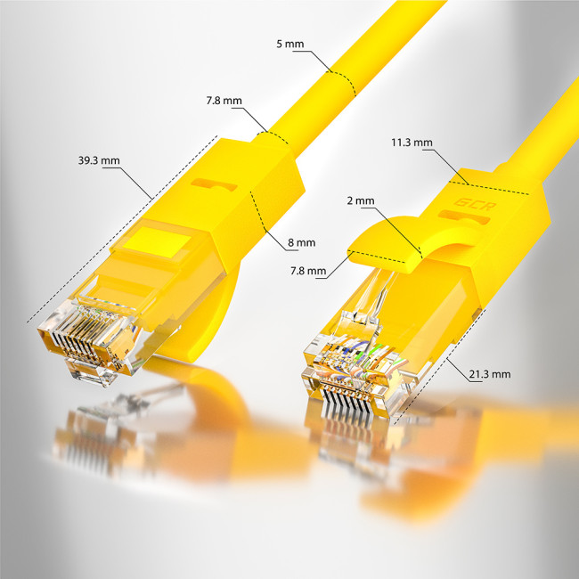 GCR Патч-корд прямой 4.0m UTP кат.5e, желтый, позолоченные контакты, 24 AWG, литой, GCR-LNC02-4.0m, ethernet high speed 1 Гбит/с, RJ45, T568B Greenconnect RJ45(m) - RJ45(m) Cat. 5e UTP 4м желтый