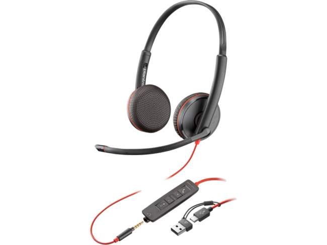 Гарнитура проводная Plantronics Poly Blackwire 3225 Stereo USB-C Headset +3.5mm Plug +USB-C/A Adapter (Bulk) (8X229A6)