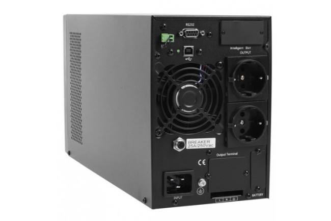 ИБП POWERMAN Online 3000, LCD, двойного преобразования, 3000ВА, 2700Вт, 2 евророзетки с резервным питанием, USB, RS232, слот SNMP, разъем EPO, внешний блок батарей (в комплект не входит),  215 х 315 х 475 мм., 8.9 кг. Powerman Online 3000 Plus