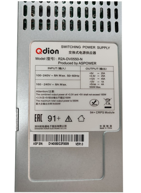Блок питания серверный Qdion Model R2A-DV0550-N-H/C14 Блок питания серверный Qdion Model R2A-DV0550-N-H/C14