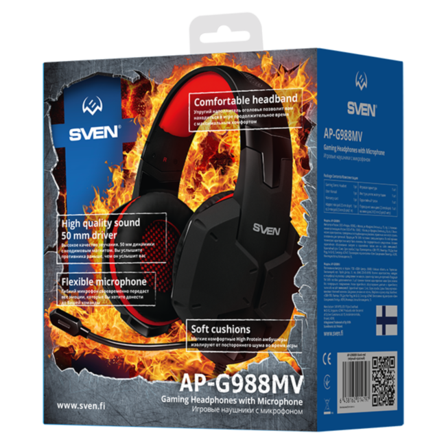 Игровые стереонаушники с микрофоном SVEN AP-G988MV, черный-красный SVEN AP-G988MV