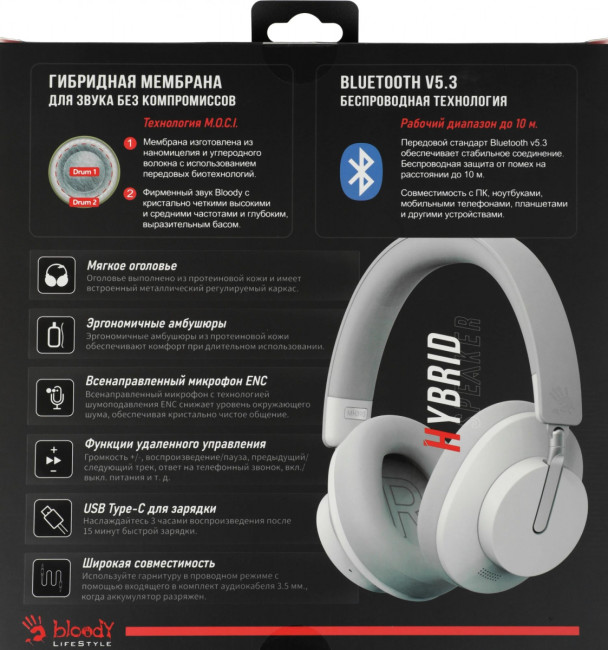 Наушники накладные A4Tech MH390 WHITE