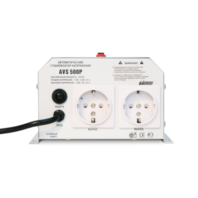 Стабилизатор POWERMAN AVS 500P, ступенчатый регулятор, цифровые индикаторы уровней напряжения, 500ВА, 110-260В, максимальный входной ток 5А, 2 евророзетки, IP-20, навесной, 185мм х 170мм х 100мм, 2,5 кг. POWERMAN AVS 500P Стабилизатор POWERMAN AVS 500P, ступенчатый регулятор, цифровые индикаторы уровней напряжения, 500ВА, 110-260В, максимальный входной ток 5А, 2 евророзетки, IP-20, навесной, 185мм х 170мм х 100мм, 2,5 кг. POWERMAN AVS 500P