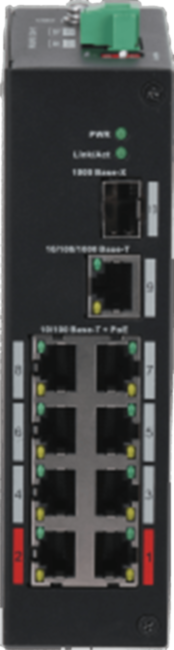 Защищенный 8-портовый РОЕ коммутатор, неуправляемый; 1*1000 Base-X, 1*10/100/1000 Base-T, 8*10/100 Base-T (PoE порты), Бюджет РОЕ: 96 Вт, Питание :DC 48~57В, Монтаж на DIN-рейку, Рабочие температуры: от -30⁰С до +65⁰С Коммутатор Dahua DH-PFS3110-8ET-96