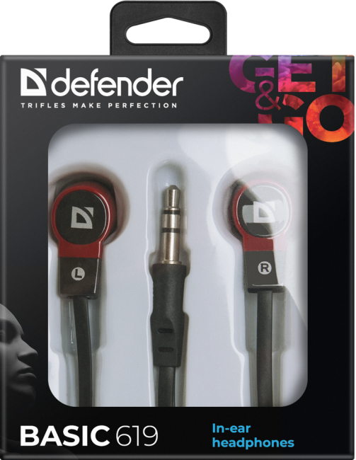 Defender Наушники вставки Basic 619 черный + красный Defender Basic 619 Defender Наушники вставки Basic 619 черный + красный Defender Basic 619