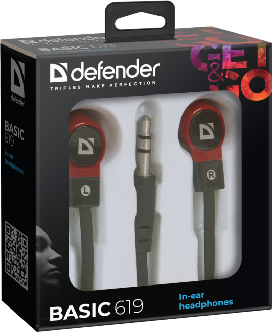Defender Наушники вставки Basic 619 черный + красный Defender Basic 619 Defender Наушники вставки Basic 619 черный + красный Defender Basic 619