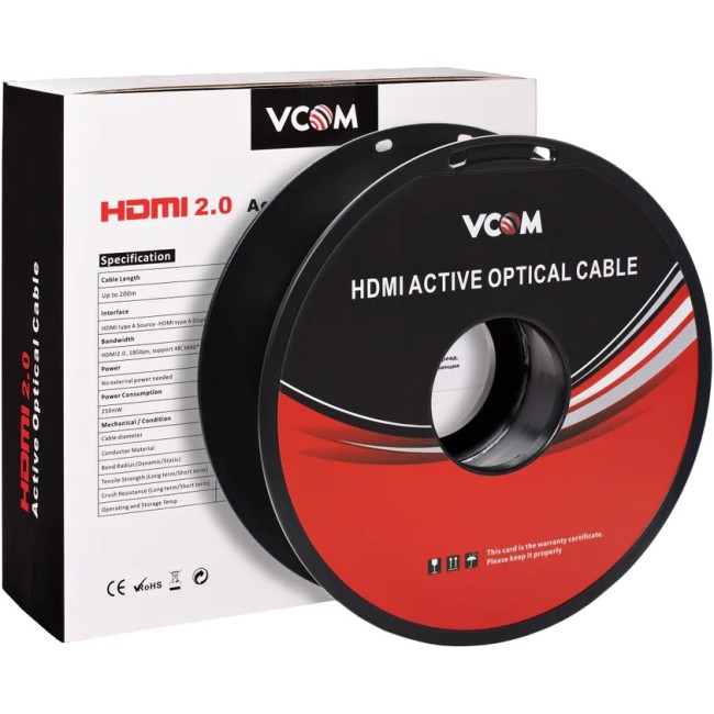 Активный оптический кабель HDMI 19M/M,ver. 2.0, 4K@60 Hz 30m VCOM <D3742P-30M> VCOM D3742P-30M