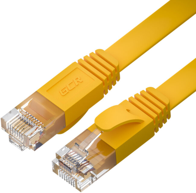 GCR Патч-корд PROF плоский прямой 2.0m, UTP медь кат.6, желтый, 30 AWG, ethernet high speed 10 Гбит/с, RJ45, T568B, GCR-52827 Greenconnect RJ45(m) - RJ45(m) Cat. 7 F/FTP LSZH 2м