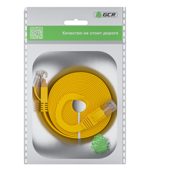 GCR Патч-корд PROF плоский прямой 2.0m, UTP медь кат.6, желтый, 30 AWG, ethernet high speed 10 Гбит/с, RJ45, T568B, GCR-52827 Greenconnect RJ45(m) - RJ45(m) Cat. 7 F/FTP LSZH 2м
