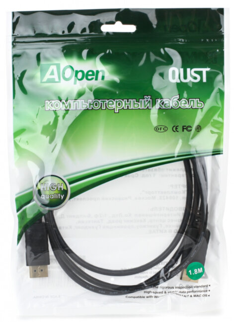 Кабель соединительный AOpen DisplayPort (m) - DisplayPort (m) 1.8м Кабель соединительный AOpen DisplayPort (m) - DisplayPort (m) 1.8м