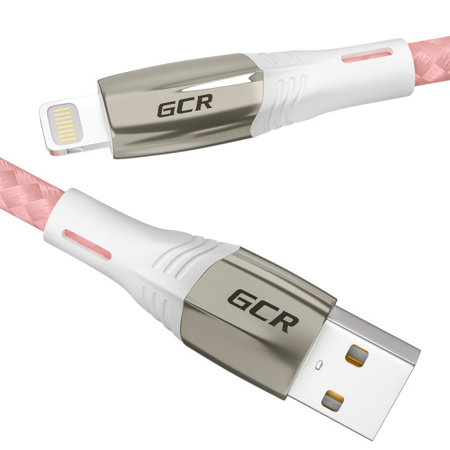 Greenconnect Кабель 1.2m для iPod, iPhone, iPad series MERCEDES& LED, PINK NYLON, супер быстрая зарядка, MFI, GCR-52165 Greenconnect  USB 2.0 Type-AM - Lightning (m) 1.2м