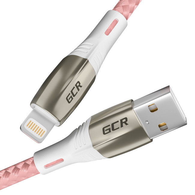 Greenconnect Кабель 1.2m для iPod, iPhone, iPad series MERCEDES& LED, PINK NYLON, супер быстрая зарядка, MFI, GCR-52165 Greenconnect  USB 2.0 Type-AM - Lightning (m) 1.2м