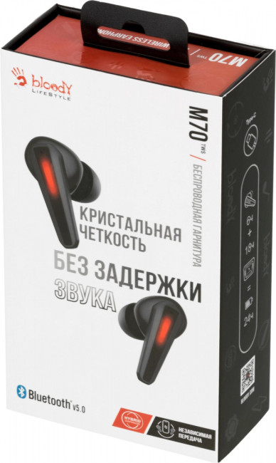 Гарнитура внутриканальные A4Tech M70 BLACK+ RED Гарнитура внутриканальные A4Tech M70 BLACK+ RED