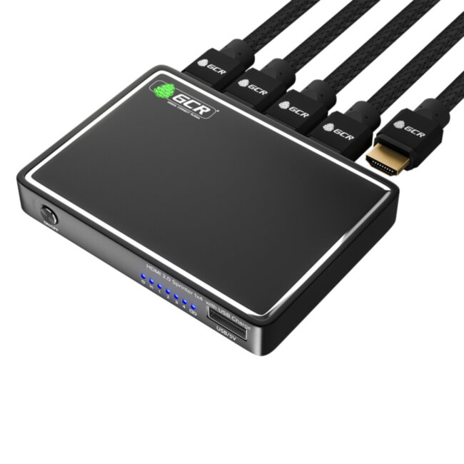 Разветвитель HDMI 2.0, 1x4 Greenline, 4K 60Hz / 1080p 120Hz 4:4:4, USB Charge, GL-vA08 Greenconnect HDMI (f) - 4 x HDMI (f)