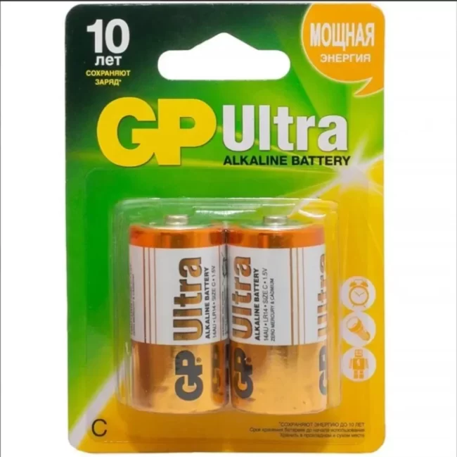 Алкалиновые батарейки GP Ultra Alkaline 14А C - 2 шт. на блистере GP 4891199034473 Алкалиновые батарейки GP Ultra Alkaline 14А C - 2 шт. на блистере GP 4891199034473