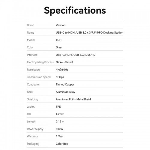 Мультифункциональный хаб Vention USB Type C 6 в 1 Vention TQHHB Мультифункциональный хаб Vention USB Type C 6 в 1 Vention TQHHB