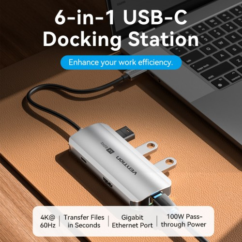 Мультифункциональный хаб Vention USB Type C 6 в 1 Vention TQHHB Мультифункциональный хаб Vention USB Type C 6 в 1 Vention TQHHB