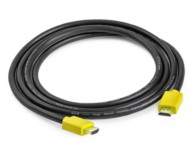 Greenconnect Кабель 1.0m HDMI версия 2.0, HDR 4:2:2, Ultra HD, 4K 60 fps 60Hz/5K*30Hz, 3D, AUDIO, 18.0 Гбит/с, 28/28 AWG, OD7.3mm, тройной экран, черный, желтые коннекторы, GCR-HM441-1.0m Greenconnect HDMI (m) - HDMI (m) 1м