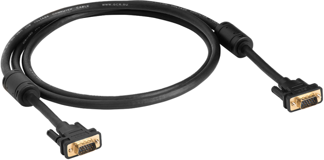 Greenconnect Кабель SVGA 5.0м чёрный, позолоченные контакты, ферритовые кольца, OD8.0mm. 15M / 15M Premium GCR-VM2VM2-5.0m, 28/28 AWG, двойной экран Greenconnect VGA (m) - VGA (m) 5м