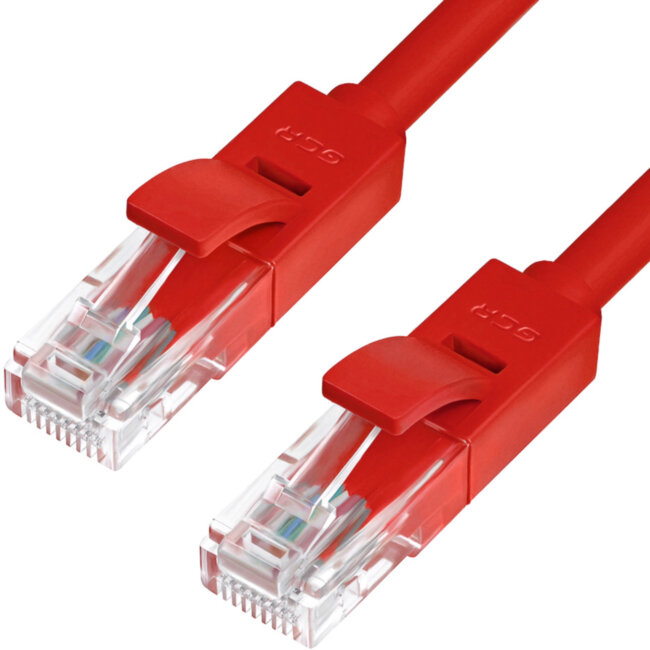 Greenconnect Патч-корд прямой 1.5m, UTP кат.5e, красный, позолоченные контакты, 24 AWG, литой, GCR-LNC04-1.5m, ethernet high speed 1 Гбит/с, RJ45, T568B Greenconnect RJ45(m) - RJ45(m) Cat. 5e U/UTP PVC 1.5м красный