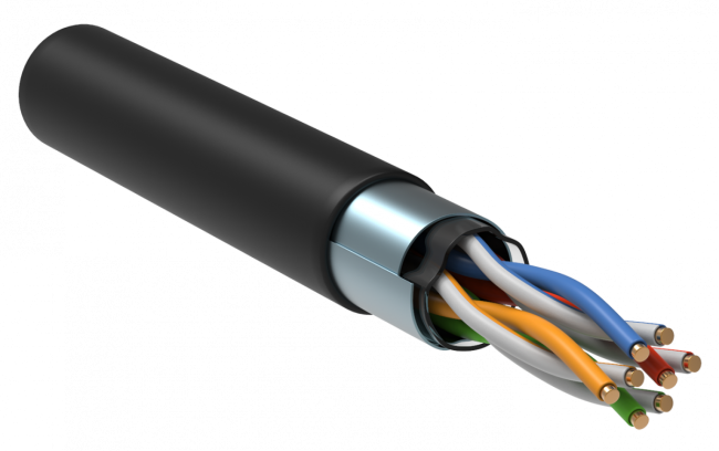 Кабель связи витая пара F/UTP, кат.5E 4х2х24AWG solid, LDPE, 305м, черный ITK LC3-C5E04-339