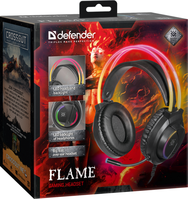 Defender Игровая гарнитура Flame черный, RGB, провод 2 м Defender 64555 Defender Игровая гарнитура Flame черный, RGB, провод 2 м Defender 64555