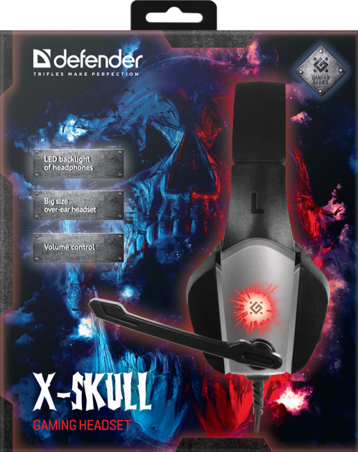 Defender Игровая гарнитура X-Skull черный+серый, провод 2.1 м Defender X-Skull Defender Игровая гарнитура X-Skull черный+серый, провод 2.1 м Defender X-Skull