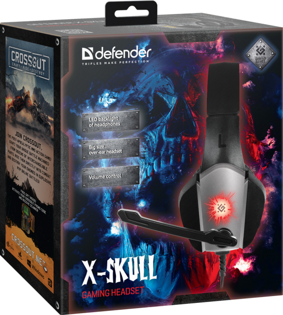 Defender Игровая гарнитура X-Skull черный+серый, провод 2.1 м Defender X-Skull Defender Игровая гарнитура X-Skull черный+серый, провод 2.1 м Defender X-Skull
