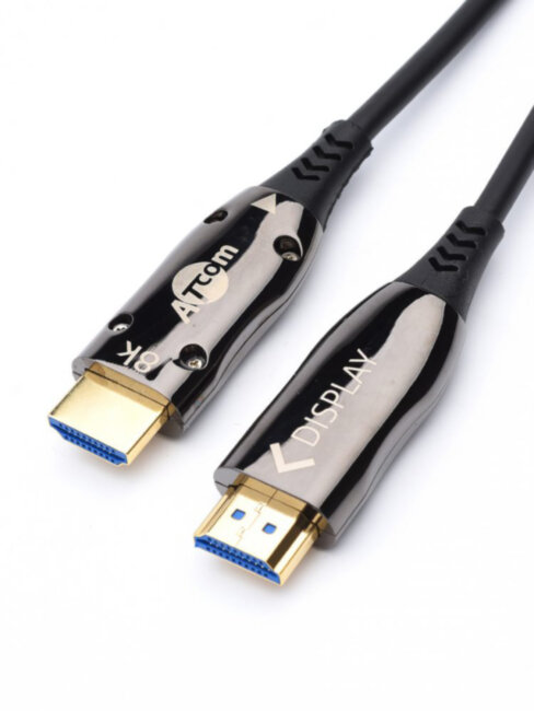 Кабель HDMI 30 м (HIGH speed, Metal gold,  Optical) 8K VER 2.1 ATcom HDMI 2.1 (m) - HDMI 2.1 (m) 30 м
