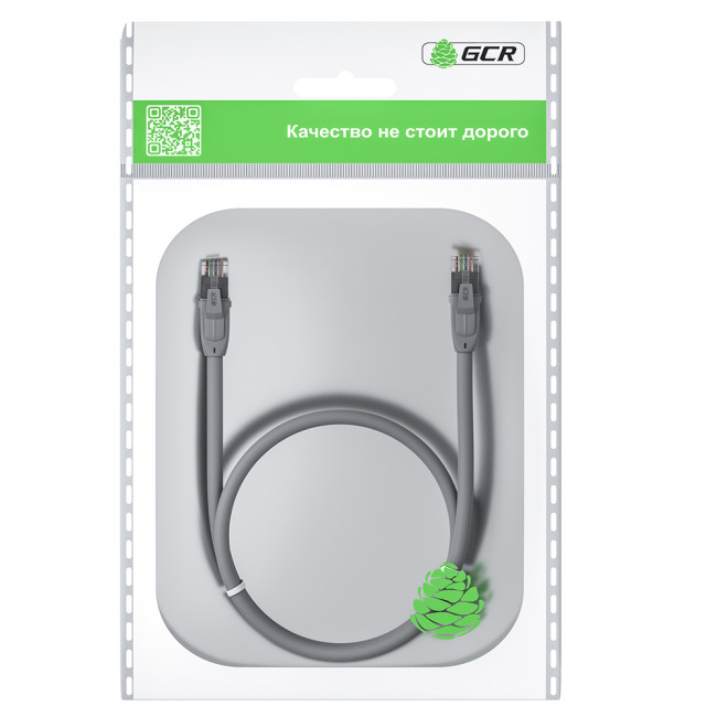GCR Патч-корд прямой 0.3m UTP кат.6, серый, 24 AWG, ethernet high speed, RJ45, T568B, GCR-52541 Greenconnect RJ45(m) - RJ45(m) Cat. 6 UTP  0.3м серый
