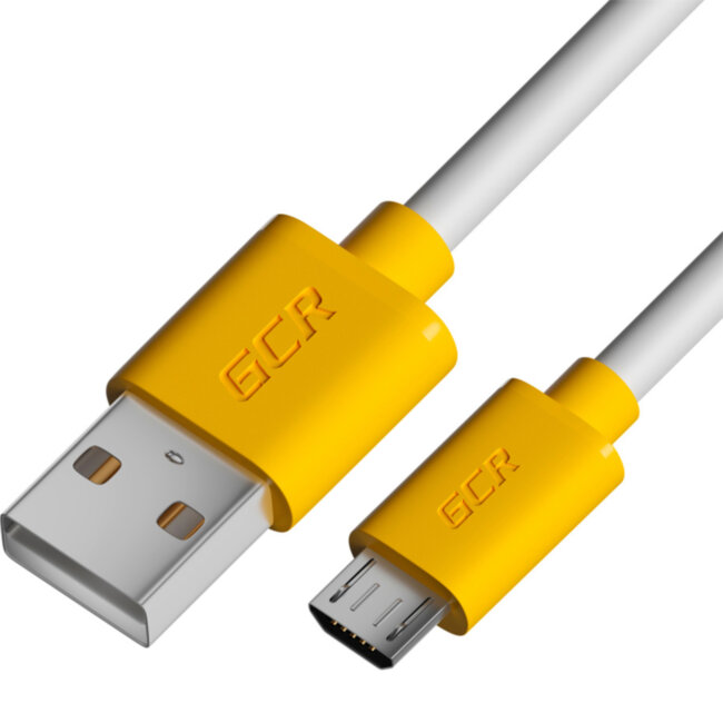 GCR Кабель 1.0m MicroUSB, белый, желтые коннекторы, быстрая зарядка, 28/24 AWG, GCR-53221 Greenconnect GCR-53221