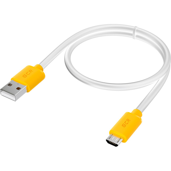 GCR Кабель 1.0m MicroUSB, белый, желтые коннекторы, быстрая зарядка, 28/24 AWG, GCR-53221 Greenconnect GCR-53221