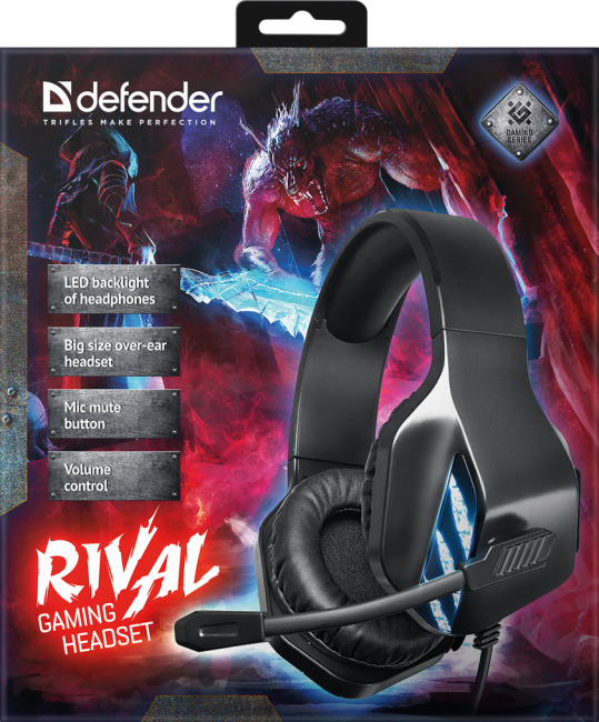 Defender Игровая гарнитура Rival черный, провод 2.2 м Defender 64565 Defender Игровая гарнитура Rival черный, провод 2.2 м Defender 64565