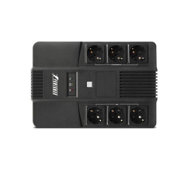 ИБП POWERMAN Brick 600, линейно-интерактивный, 600ВА, 360Вт,   3 евророзетки с резервным питанием, 3 евророзетки с фильтрацией, защита RJ45/RJ11, батарея 12В 7Ач 1 шт.,  293мм х 202мм х 93мм, 4.5 кг. Powerman Brick 600