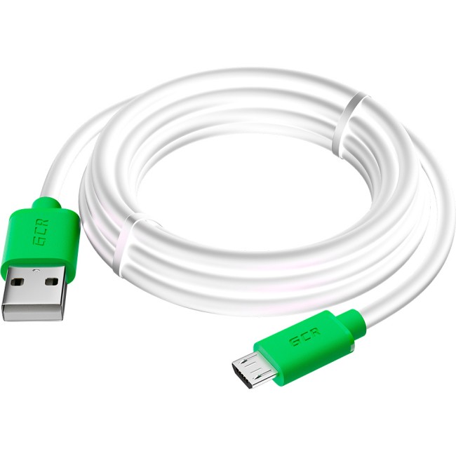 GCR Кабель 3.0m MicroUSB, белый,  зеленые коннекторы, быстрая зарядка, 28/24 AWG, GCR-53229 Кабель Greenconnect 3 м (GCR-53229)