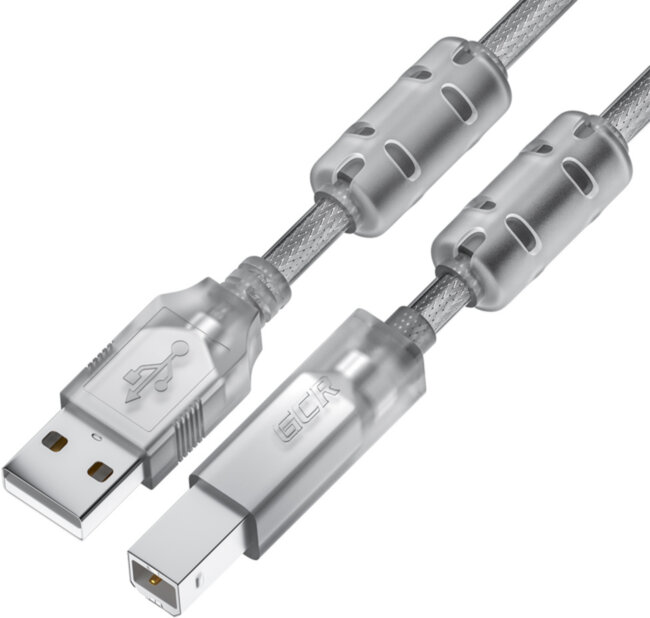 GCR Кабель PROF 0.75m USB 2.0, AM/BM, прозрачный, ферритовые кольца, 28/24 AWG, экран, армированный, морозостойкий, GCR-52421 Greenconnect USB 2.0 Type-AM - USB 2.0 Type-BM 0.75м